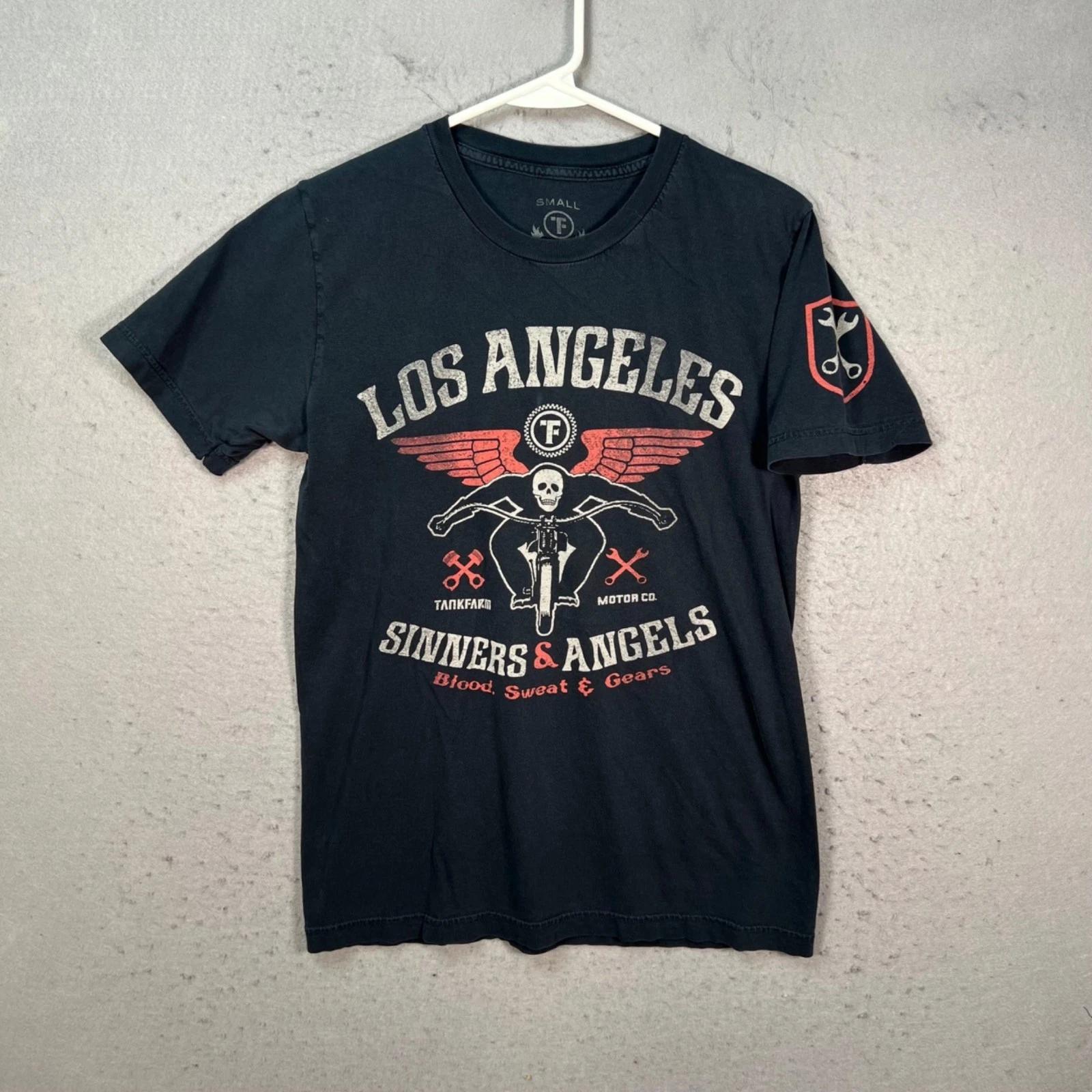 Tankfarm Los Angeles Mens Small Sinners & Angels Black T-Shirt 100% Cotton S