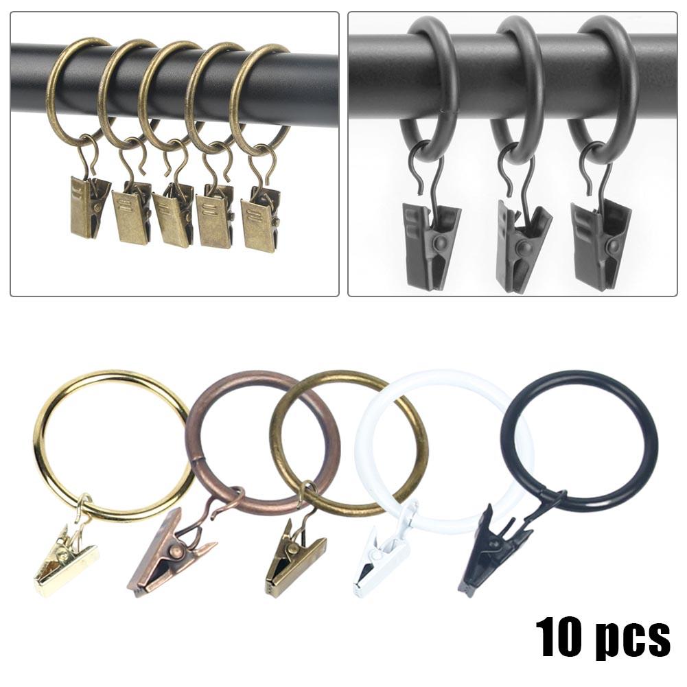 Sturdy Metal Curtain Rings with Clips 10 Pack Hooks for Voile Net 50mm Diameter