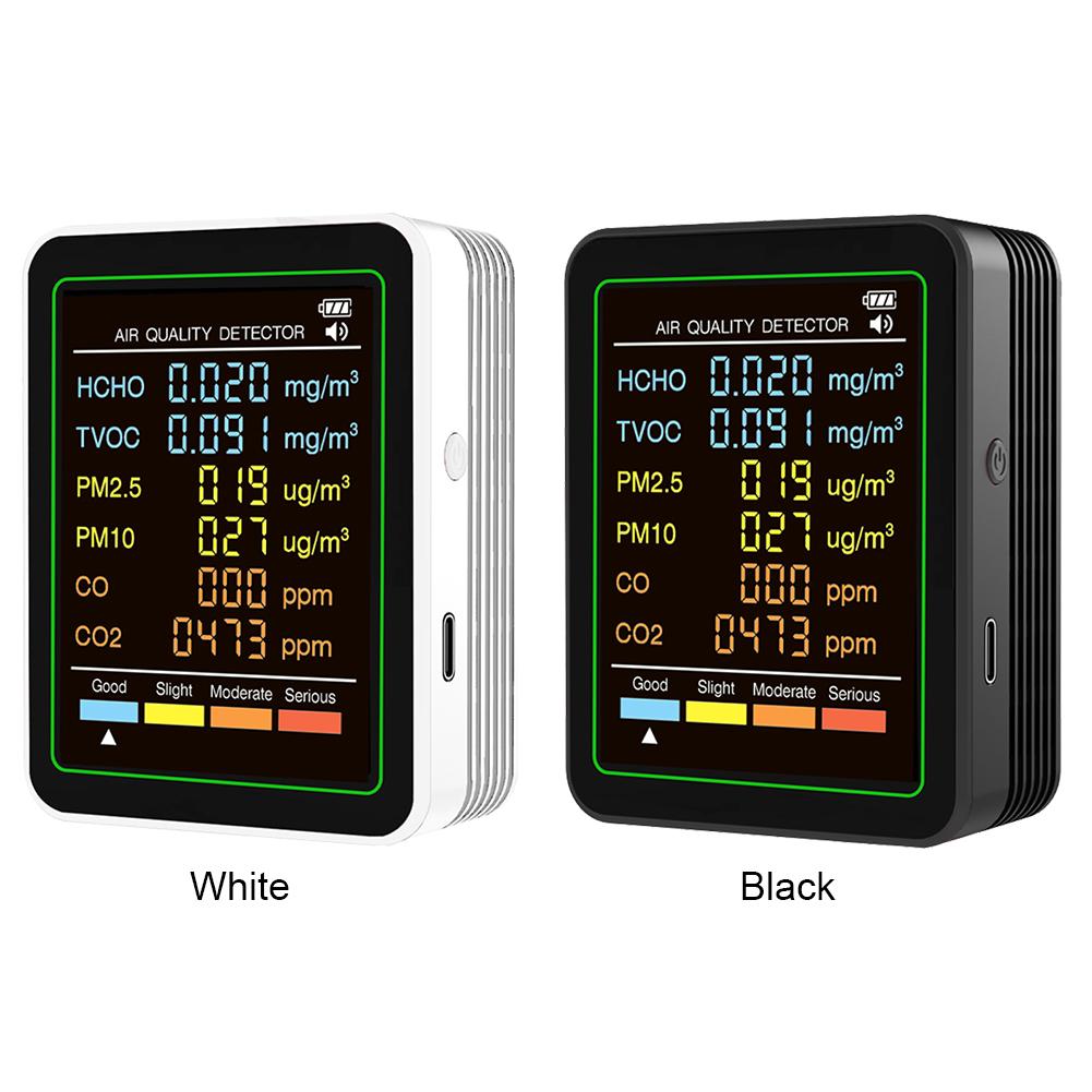 6-in-1 Air Quality Tester Real-Time HCHO Detector Portable Temperature Humidity Detector for Office School & Hotel