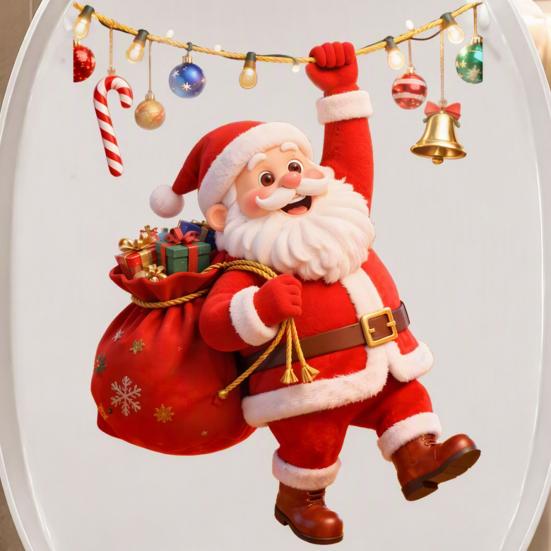 Holiday Bathroom Decoration Cartoon Santa Claus Toilet Seat Sticker, Waterproof PVC Christmas & Colorful Removable Window Decals Lights Decal,