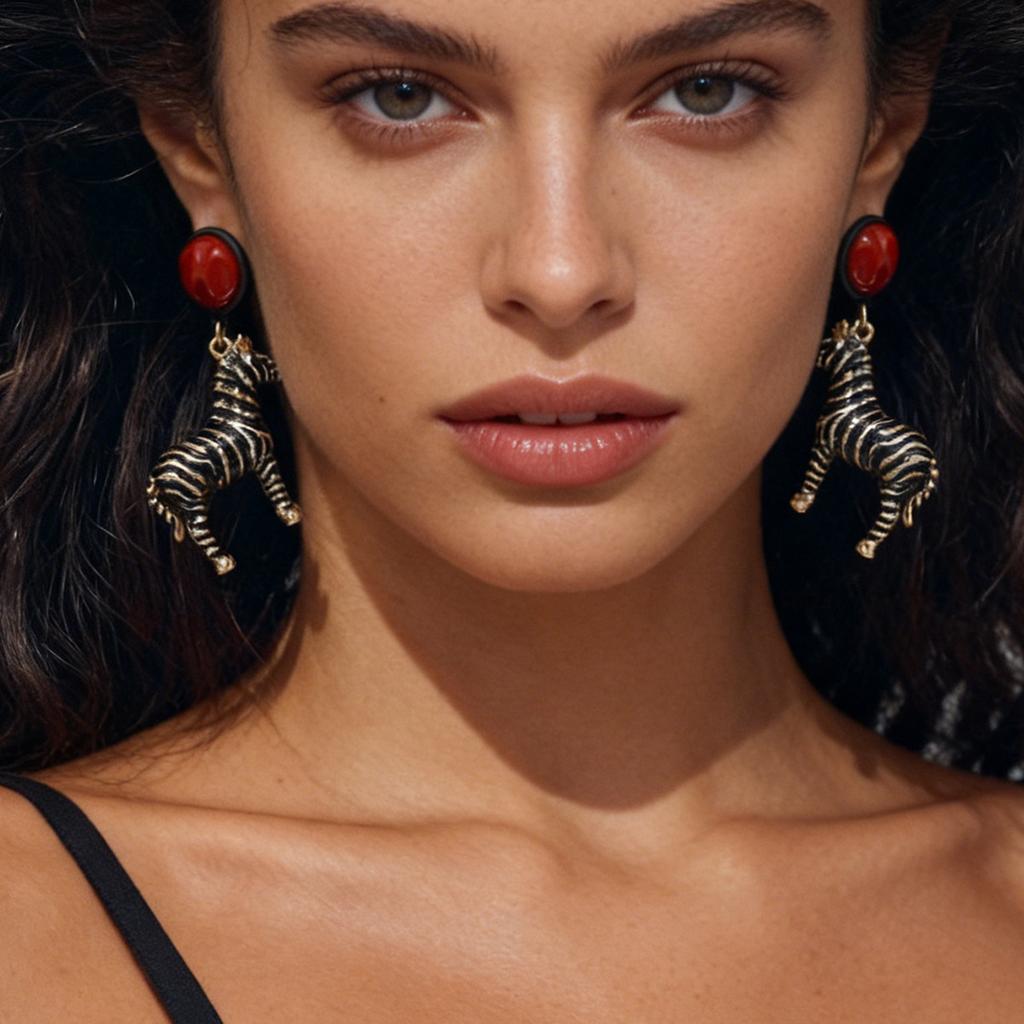 ZA Cross-border Personalized Trend Alloy Dripping Oil Animal-shaped Zebra Pendant Round Earrings Creative Design Sense Women's Jewelry