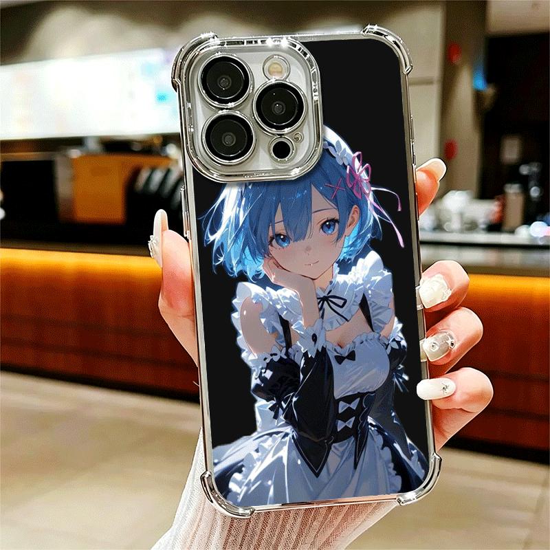 R-Rem Re Zero Anime Soft Phone Case For iPhone 15 16 17 Air 14 Pro Max 16E Plus 13 12 Mini Plating Anti-Fall Fundas