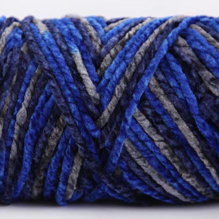 3 Strands Glossy Velvet Hand-Woven Thread Woven Scarf Doll Blanket Chenille Thread Segment Dye 100G Ball