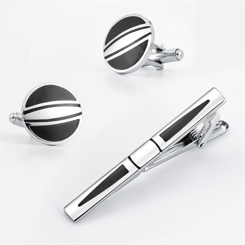 Schwarze Emaille Manschettenknöpfe Krawattenklammer Set Herrenhemd Manschette Krawattenklammer Set