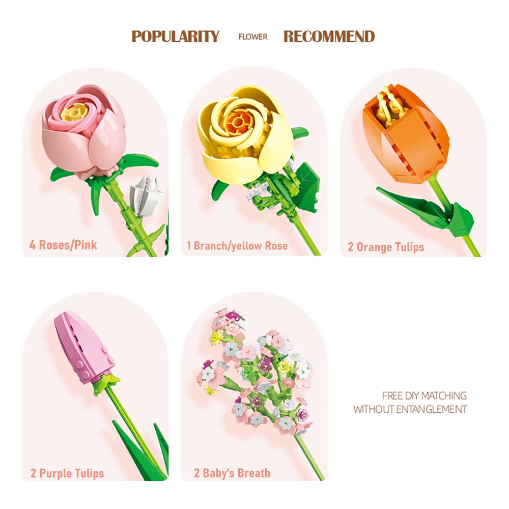 DIY Eternal Flower Bouquet Infinite Innovation Building Block Toys - Symbol of Love, Ideal Valentine's Day Gift for Girls
