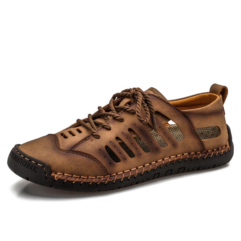 Fashion Big Size Men Leather Beach Sandals Outdoor 2024 Summer Handmade Men Shoes Men Breathable Casual Shoes Footwear Walking Sandals