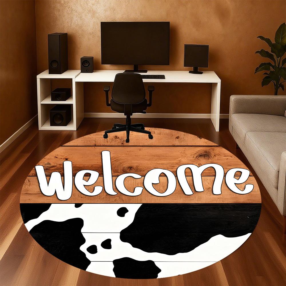 1PC Welcome Cowprint Office Round Area Rug, Under Office Chairs Bedroom Living Room Home Decor, Carpet for Office -1110138