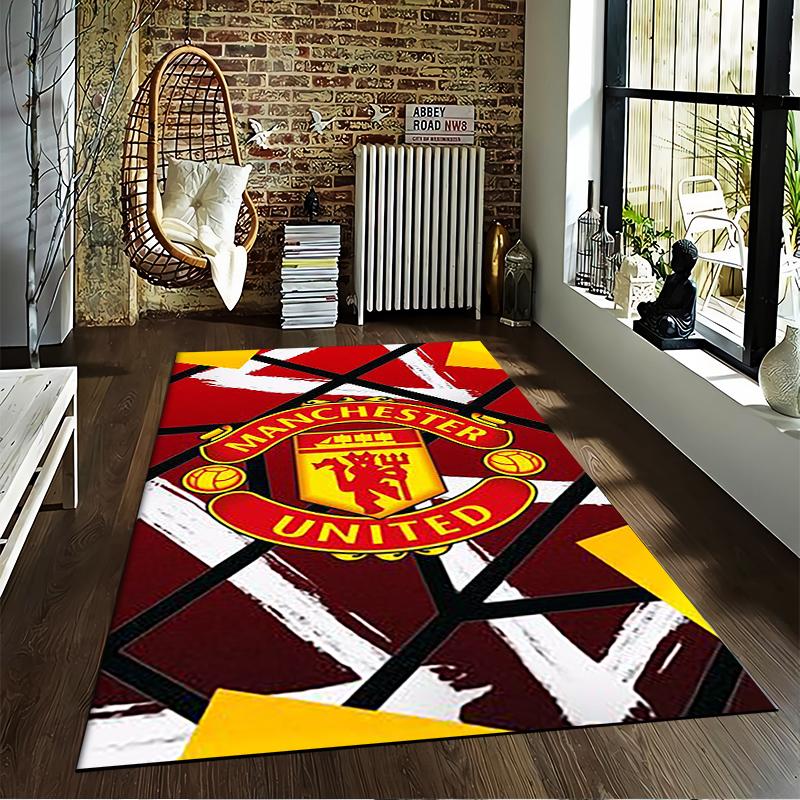 "Manchester United Logo Printed Carpet, Red Abstract Geometric Design" Suitable for use as an anti-slip for living room bedroom sofas