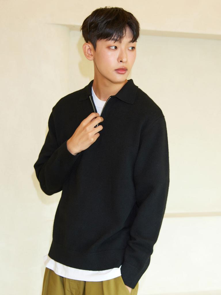 AYIHOLIC CASHMERE Half Zip Polo Knit Black #5Color