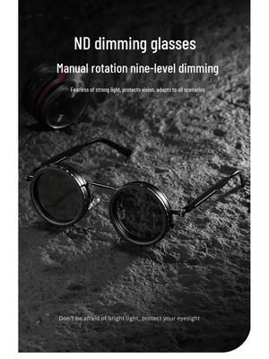 Occhiali da Sole Steampunk con Protezione UV - Filtro ND Rotante Infinito, Riduzione della Luce Regolabile a Nove Stop
