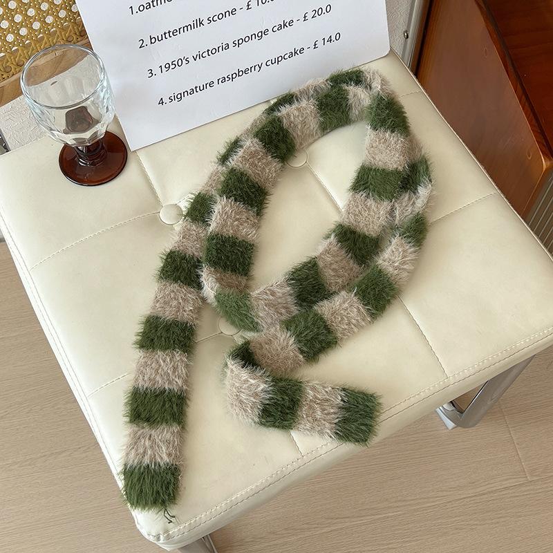 Exquisite Versatile Decorative Scarf Slim Long Striped Plush Scarf Autumn and Winter Commuting