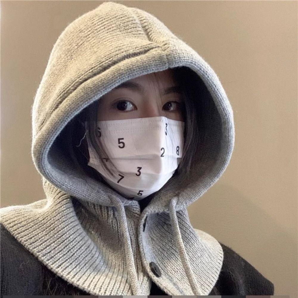 

Ветрозащитная балаклава, хлопковая вязаная шапка-бини, готические аксессуары, комплект шапка и шарф, женская светло-серый