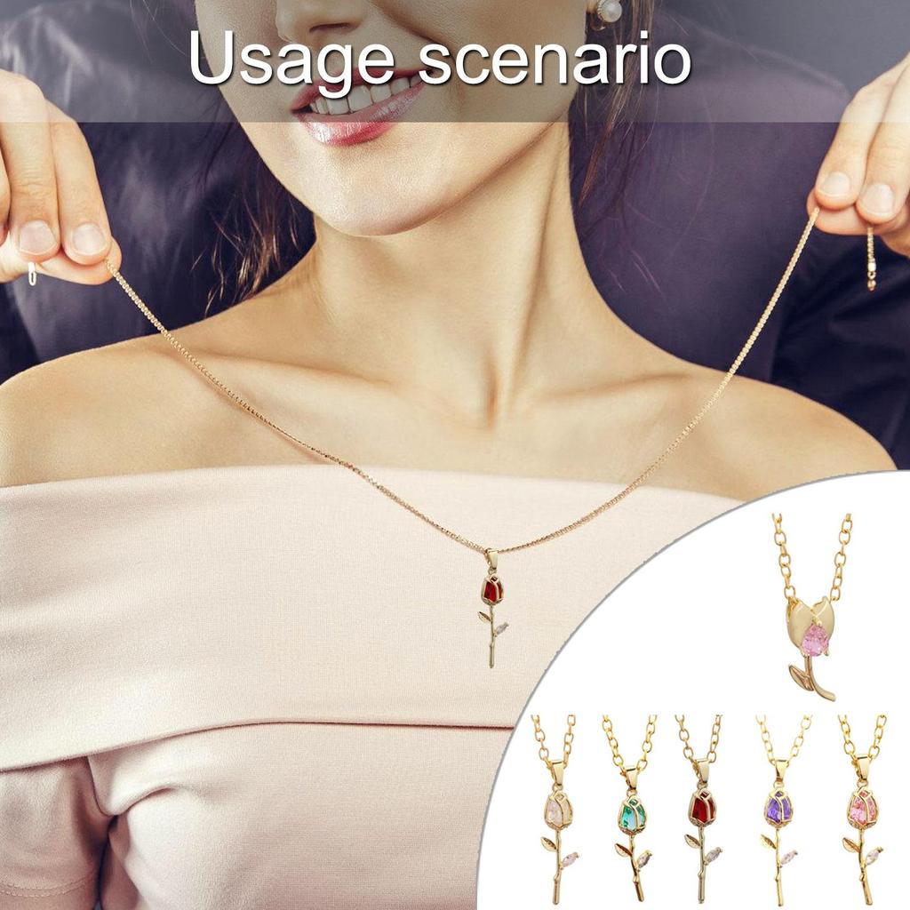 Elegant Tulips Pendant Necklace Gold Crystals Floral Jewelry Statement Pieces for Women Romance Wedding Accessory