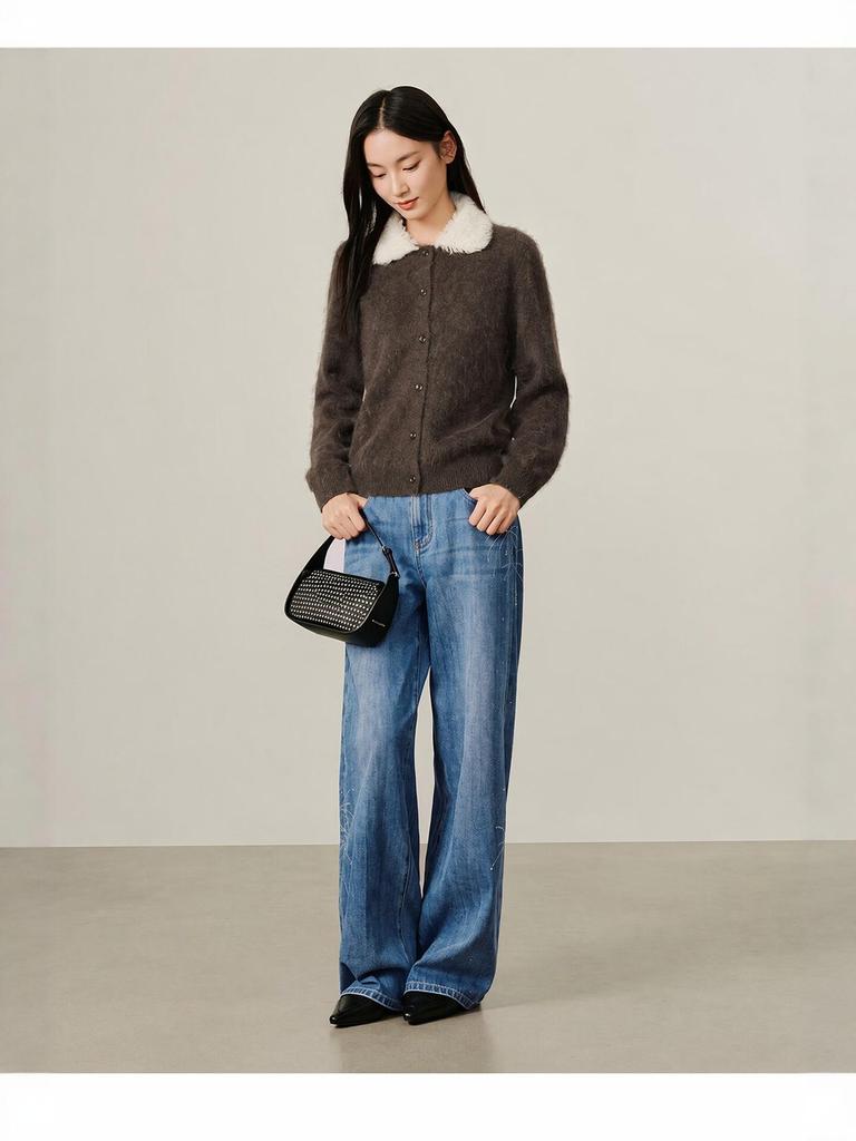 Women's Cashmere-Feel Lapel Cardigan: Autumn/Winter Loose Knit Brushed Top