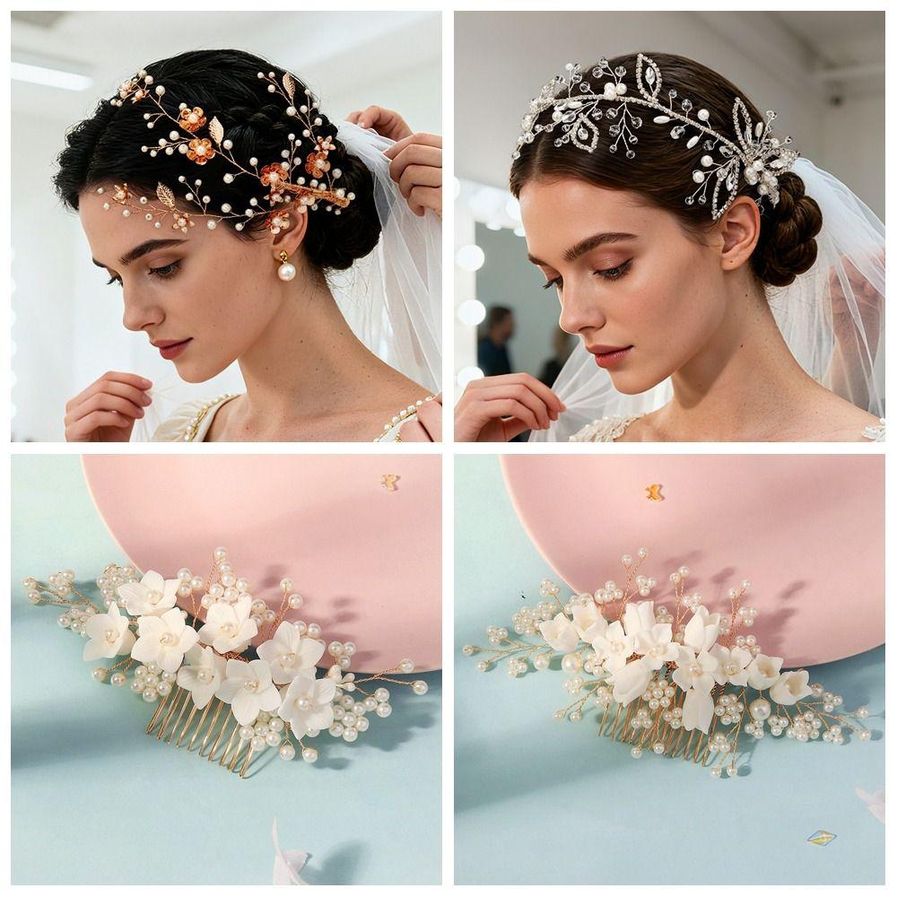 Sparkling Flower Hair Comb Rhinestone Headpiece Elegant Bridal Headband Girls