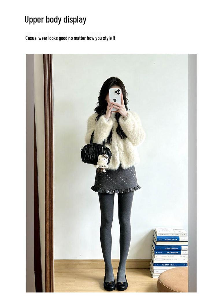 Women's Lace Polka Dot Ruffle Skirt - Spring 2026 Miu-Style Woolen A-Line Short Skirt