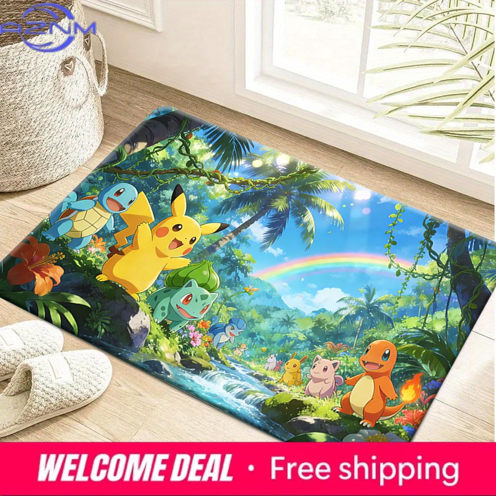 Pokemon Tropical Rainbow Print Doormat Anti-slip Absorbent Floor Mat for Home Entrance Bedroom Living Room Decor