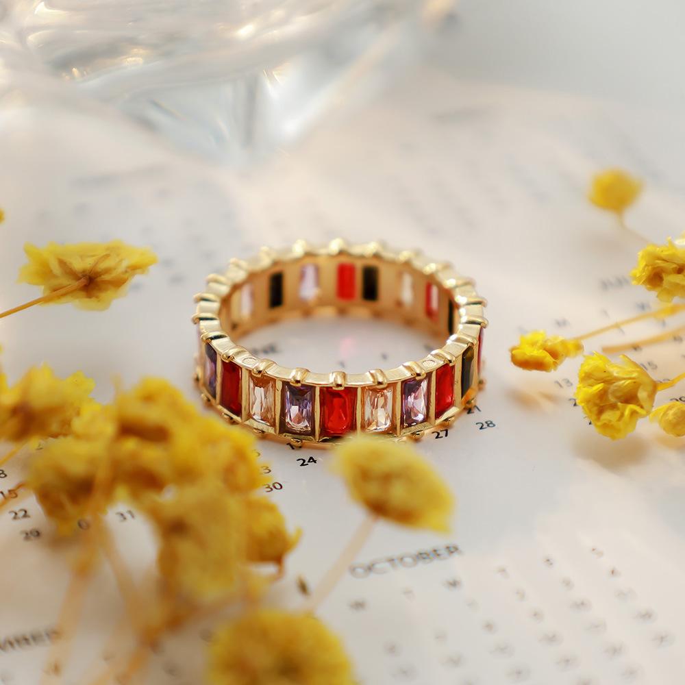 Accessories Personality Advanced Sense Index Finger Ring Color Ring Women'S Fashion Color Zircon Ring