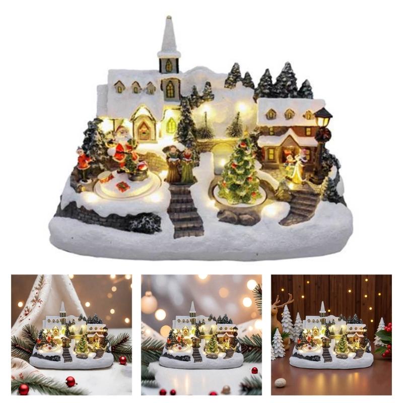 Handcrafted Resin Holiday House Ornament With Builts In Lights For Christmas Decorations And DIY Centerpieces