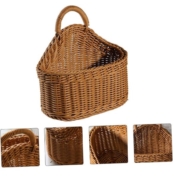 1pc Plastic Knitted Wall-mounted Storage Basket for Kitchen Utensils Simple Design Spoon Chopsticks Holder Lightweight Home Storage Countryside Style