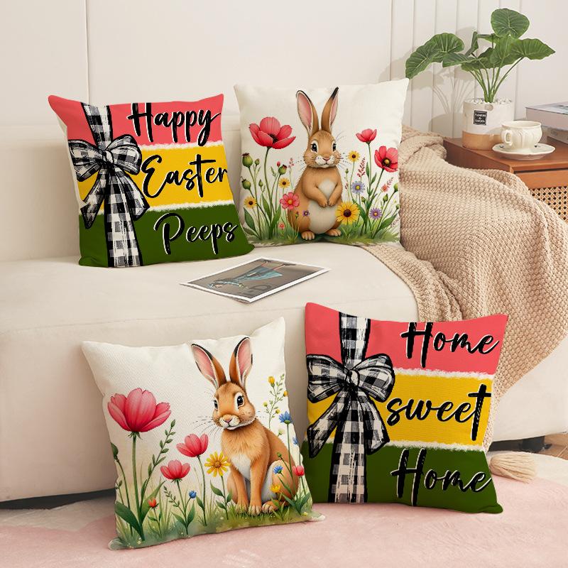 New Easter Pillowcase Cute Pet Rabbit Set Pillowcase Linen Print Living Room Decoration Sofa Cushion
