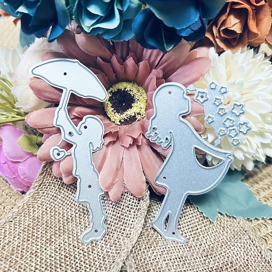 2Pcs/Set Little Girls Dies Cuts For Card Making, Hearts Cutting Dies, Stars Metal Die Cutting Mold, Scrapbooking Dies, DIY Etched Embossing Stencil