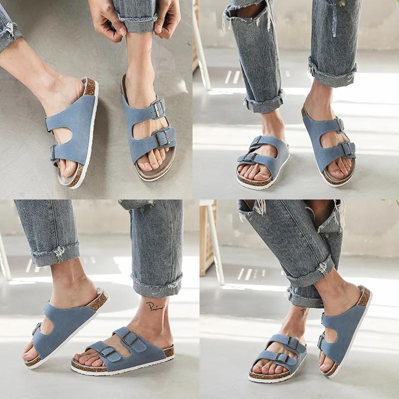 Fashion Fashion Cork Slippers Women's Summer Outdoor Antiskid Couple Leather Sandals Vacation Beach Slippers Flip Flops Big Size 35-46