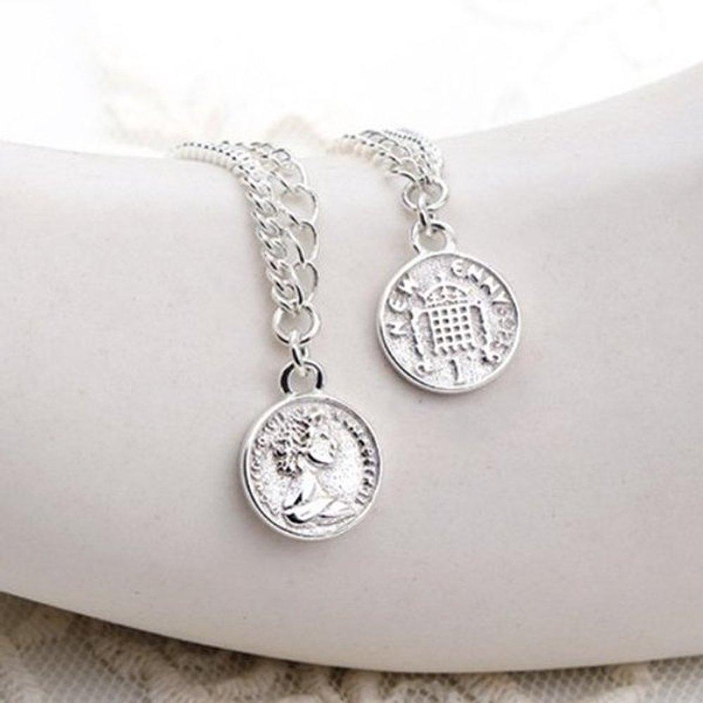 

[As Little] Silver Chain Anklet Silver 925 Double Row Queen Coin Summer
