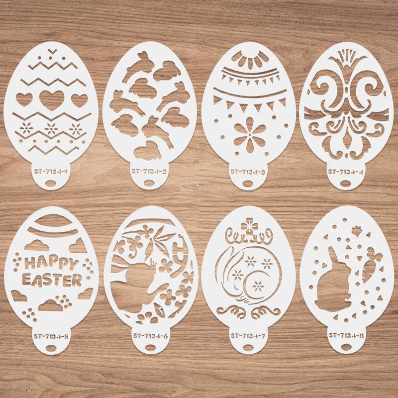 8pcs/set Easter Cake Stencil Cookie Fondant Mold Eggs Cake Decorating Tools Happy Easter Party Decor Supplies Kids DIY Painting