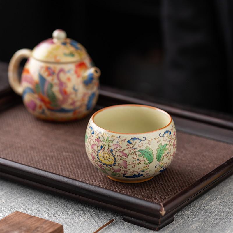 Enamel full color yellow Ru kiln master cup retro high-end tea cup tea bowl light luxury gift box business souvenir