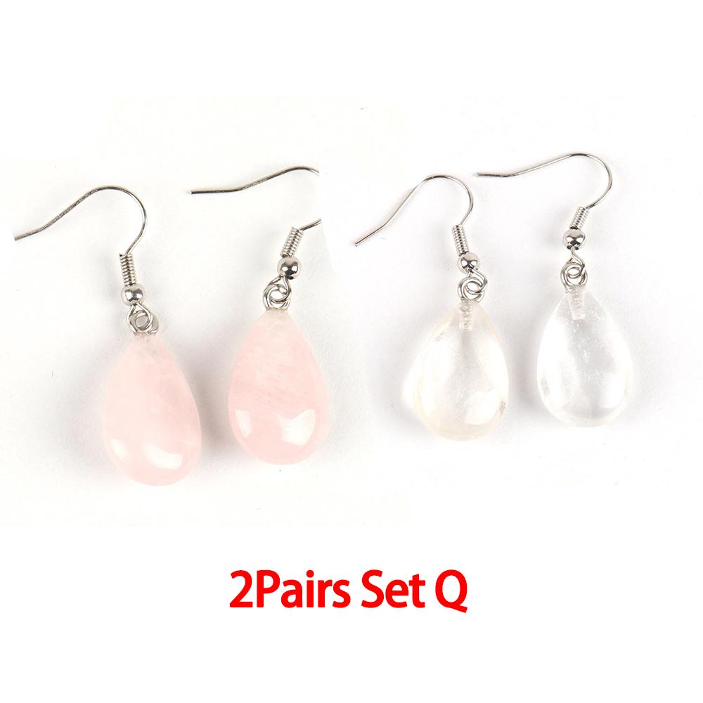 

Ювелирные изделия из полированного натурального кристалла, простые плоские серьги в виде капель воды, женские европейские и американские украшения ручной работы Rosequartz+Clearcrystal