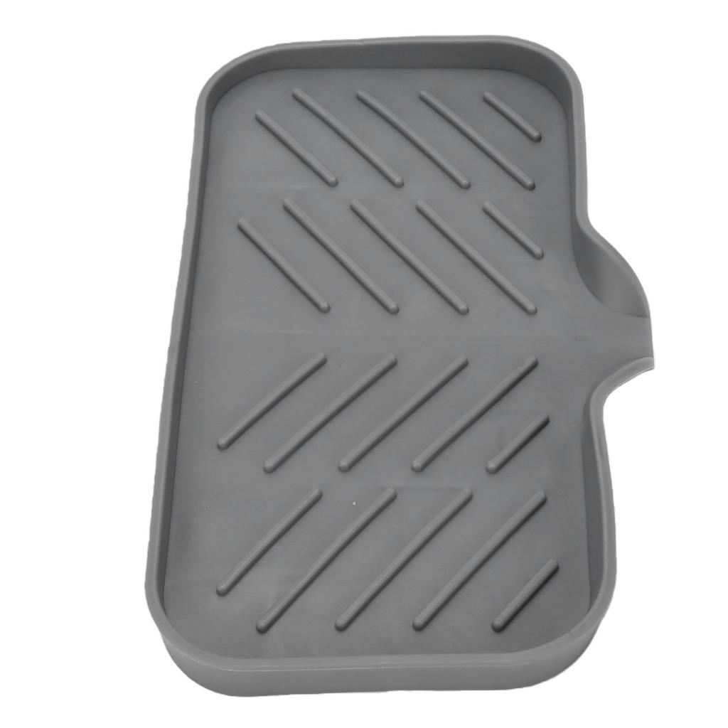 Silicone Bathroom Soap Dish with Drain Spout Raised Lines Soap Sponge Holder Tray Black