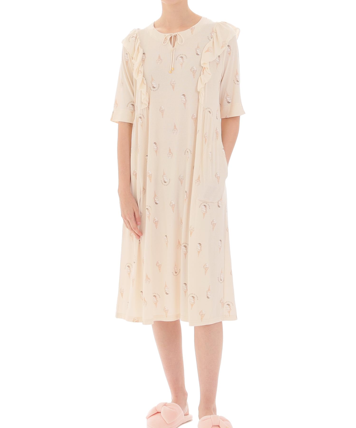 

Ночная рубашка Cool Touch Rib Knit Ice Cream Ruffle Dress бежевый FreeSize [Narue] Женское бежевый