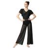 Womens Lyrical Dance Leotard Pants Suit Ruffled Sleeves Backless Sparkly Bodysuit Split Wide Leg Pants Dancewear