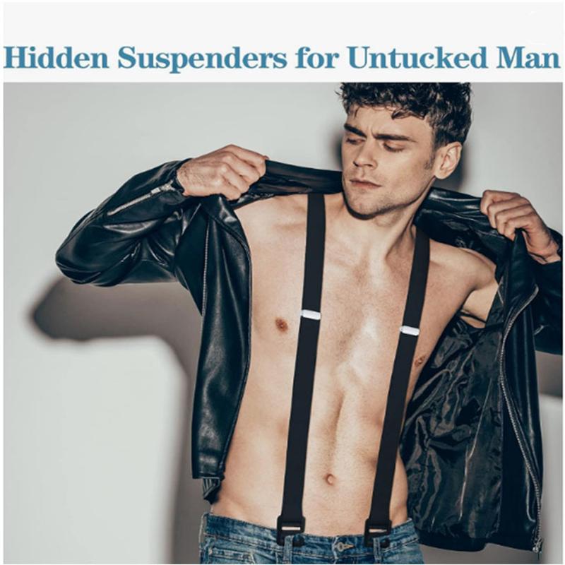 Zware Werkbroekriemen voor Mannen 4cm Breed X-Back met 3 Plastic Klemmen Verstelbaar Elastisch Broekriemen-Zwart