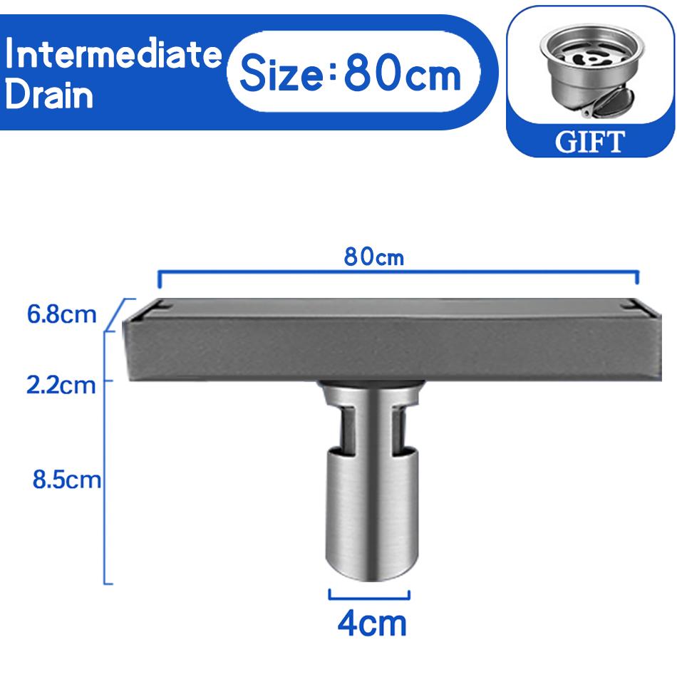 Invisible Tile Floor Drain Stainless Steel Grey Bathroom Shower Long Linear Water Drainage Side Floor Drain 60 70 80 90 100 CM