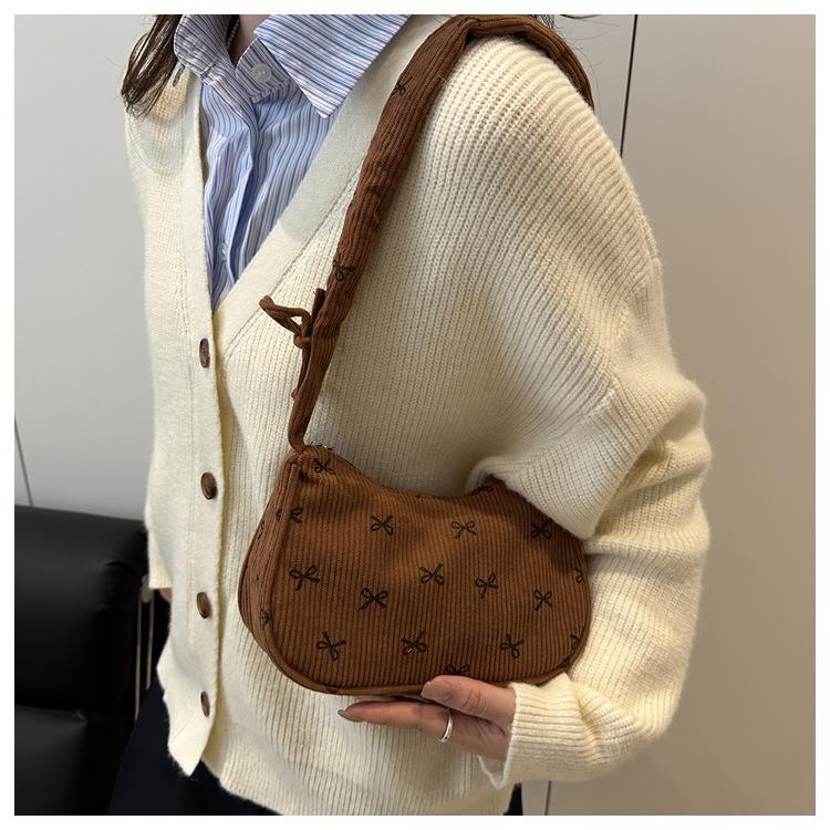 Cotton Bow Knot Shoulder Bag For Women, Chic Crossbody Purse, Minimalist Handheld Tote KTB