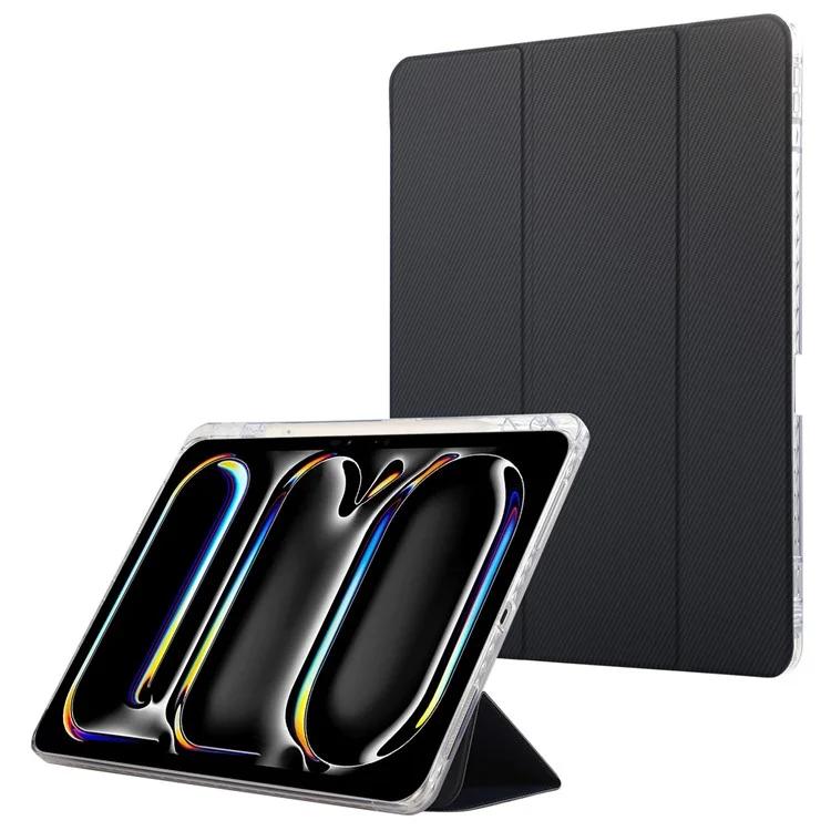 

For iPad Pro 13 (2024) Tri-Fold Stand Case Carbon Fiber Texture Leather Tablet Cover