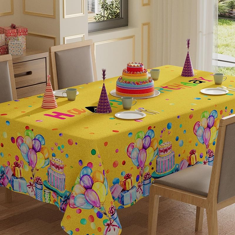 XCHI Happy Birthday Cake Gifts Colorful Balloons White Tablecloth Rectangle Washable Table Covers for Indoor Outdoor Dining Table Home Party