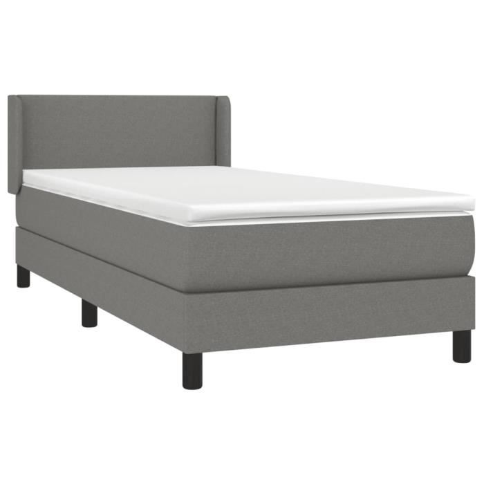 3129514 vidaXL Lit à sommier tapissier et matelas Gris foncé 90x190 cm Tissu