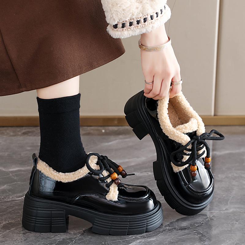 TUINANLE Winter Women's Furry Loafer Shoes, Warm Plush Lined Slip-on Flat Boots, Casual Fur Ankle Booties