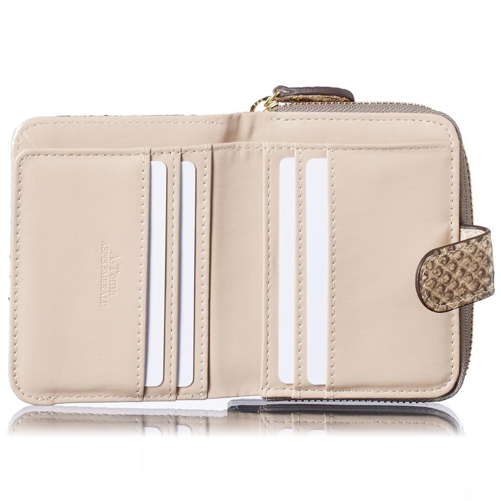 HENLY COAT Women's Anaconda Diamantina Zip-Around Bifold Wallet, Italian-Made Cowhide Leather, Feng Shui Design, Gift Boxed (RocciaBeige)