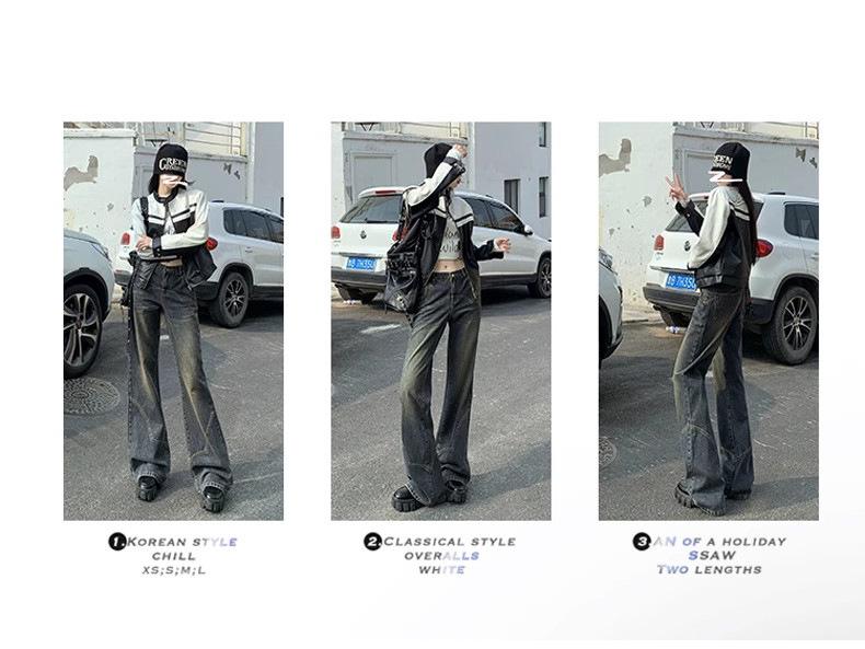 Cement Grey Retro Wide-Leg Micro Flare High-Waist Jeans for Women - Trendy Slimming Loose Fit, Spring/Autumn