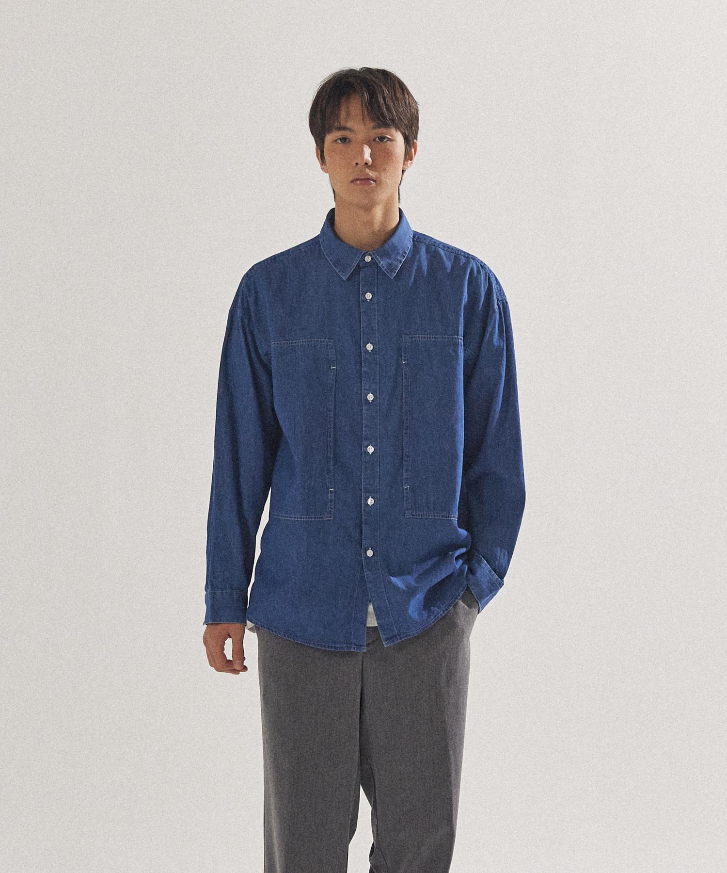 Pal Lab Unisex Oversized Signature Denim Shirt With Pocket Details_Pl24S3Sh028_Ind Ind/95