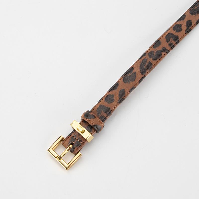 Retro Leopard Leather Pattern Thin Belt for Women with Versatile Pin Buckle with Dress Decorative Leather Belt for Women