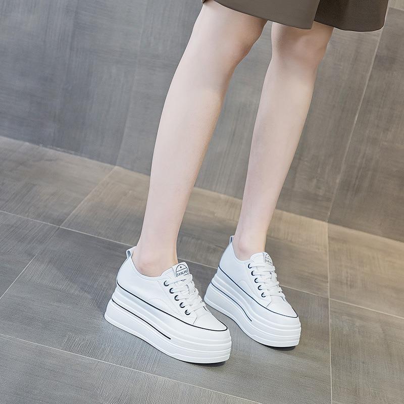 8 Inner Height Increase Casual Women's Shoes Autumn New Small Muffin Platform White Shoes Leather Small Size Board Shoes