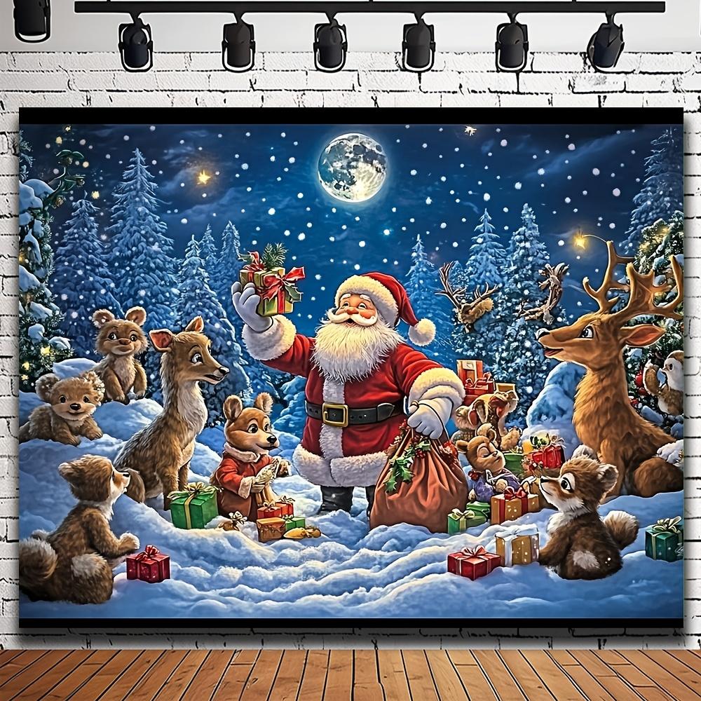 1pc Santa Claus and Reindeer Christmas Tapestry with Snow Scene Elf Deer Decor Christmas Tree Door PartyOrnaments BackdropFabric 100X70CM