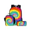 Tie-dye Print Three Piece Backpacks Set for Boy and Girls Best Gifts 2D Flat Cartoon School Bag for Children