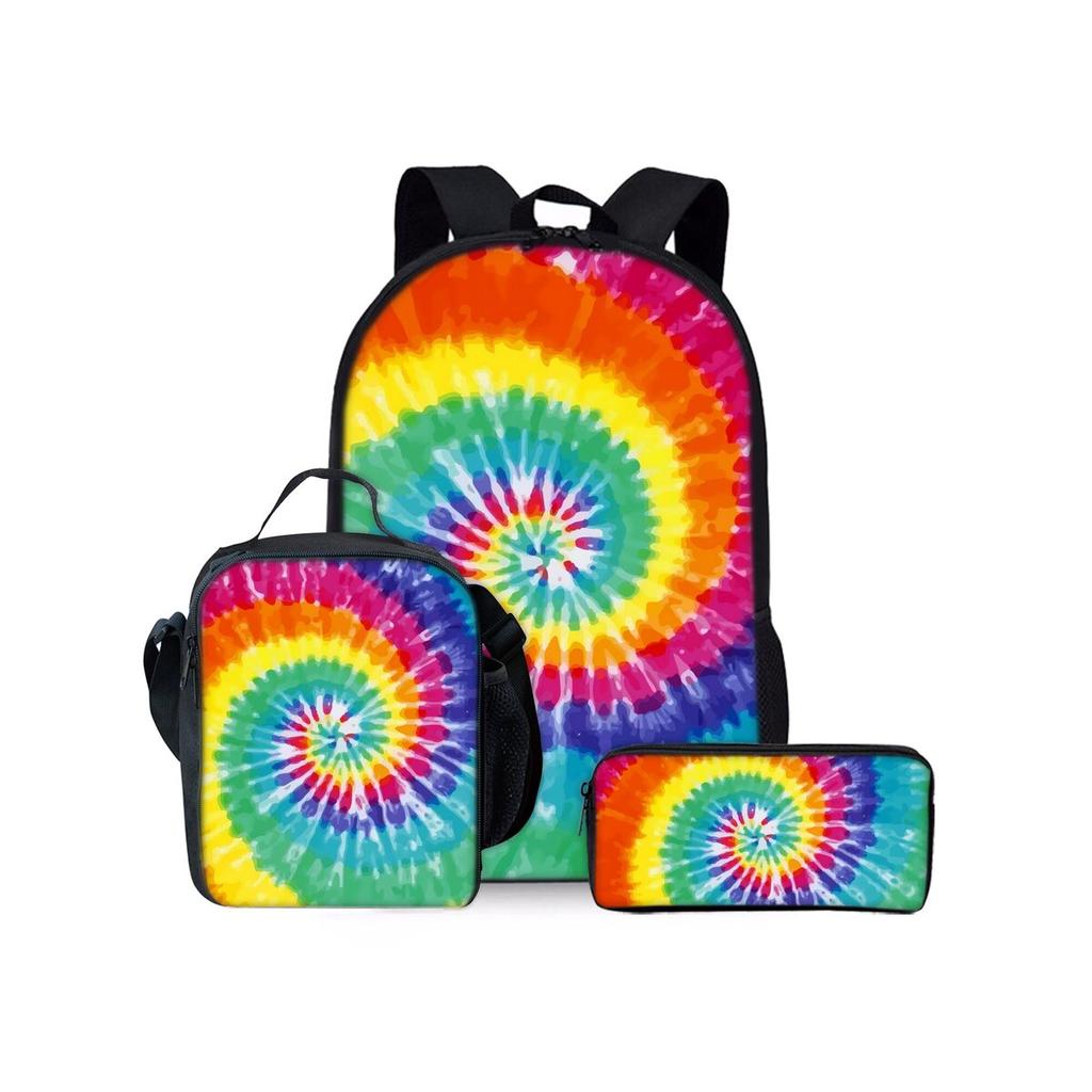 Tie-dye Print Three Piece Backpacks Set for Boy and Girls Best Gifts 2D Flat Cartoon School Bag for Children