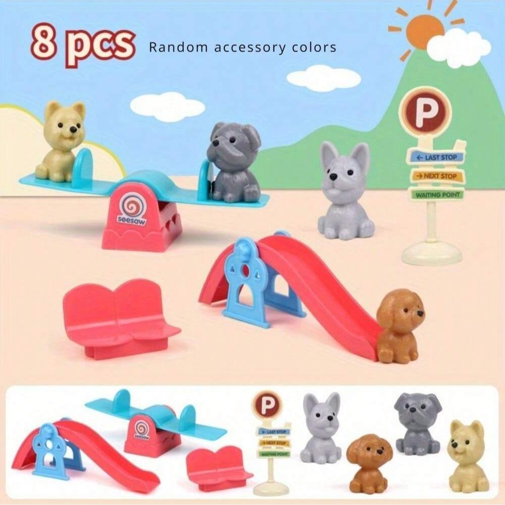 Cute Dog/Bear Pet Basket Family Toys, Dog Cage and Scene Playing Toys, Doll Play House Set - Imaginative Pretend Play Experience